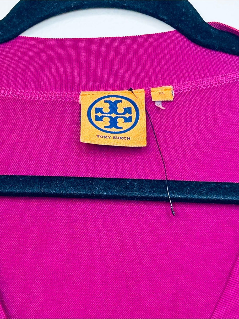 Tory Burch XL Magenta V-Neck Button Front Women's Cardigan 100% cotton Sweater - Picture 3 of 6